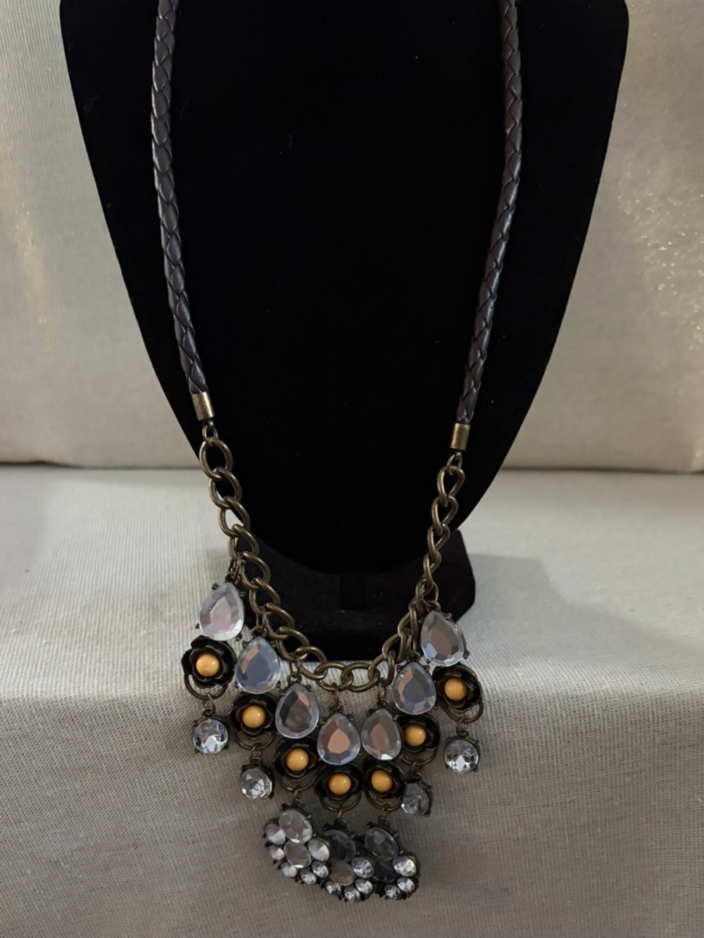 Statement Teardrop Crystal Necklace in Brown and Gold